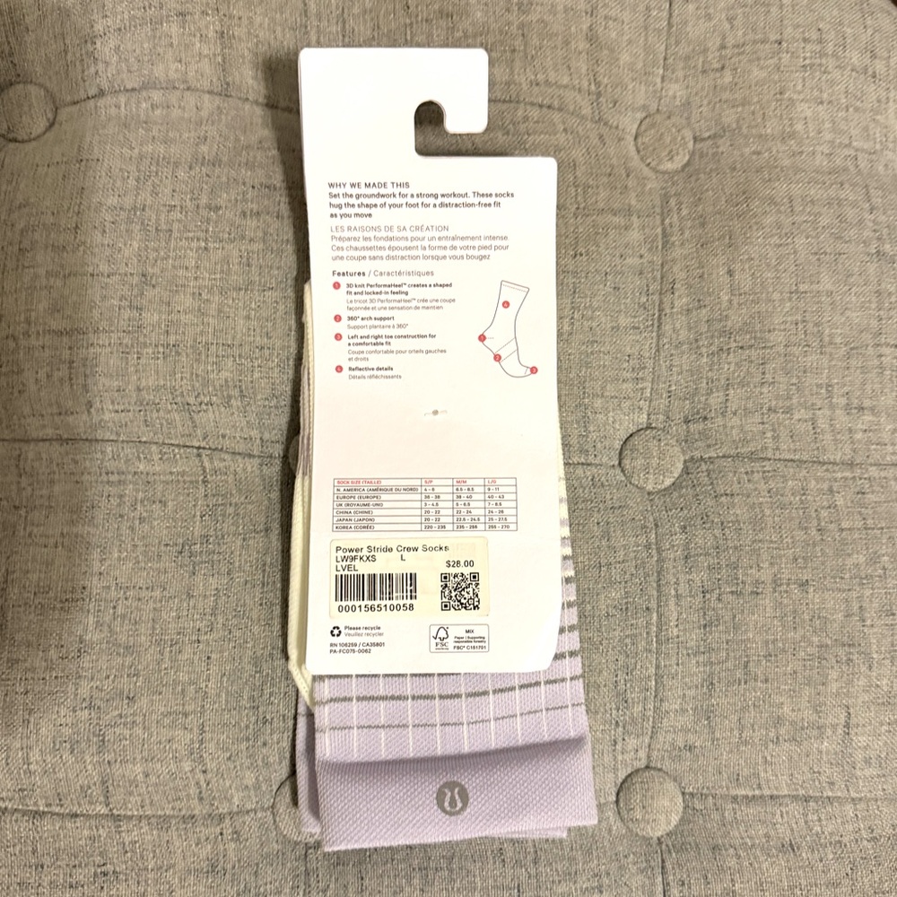 NWT✨Lululemon Power Stride Crew Socks Reflective Lavender Frost Small Retail $28 - Picture 5 of 5